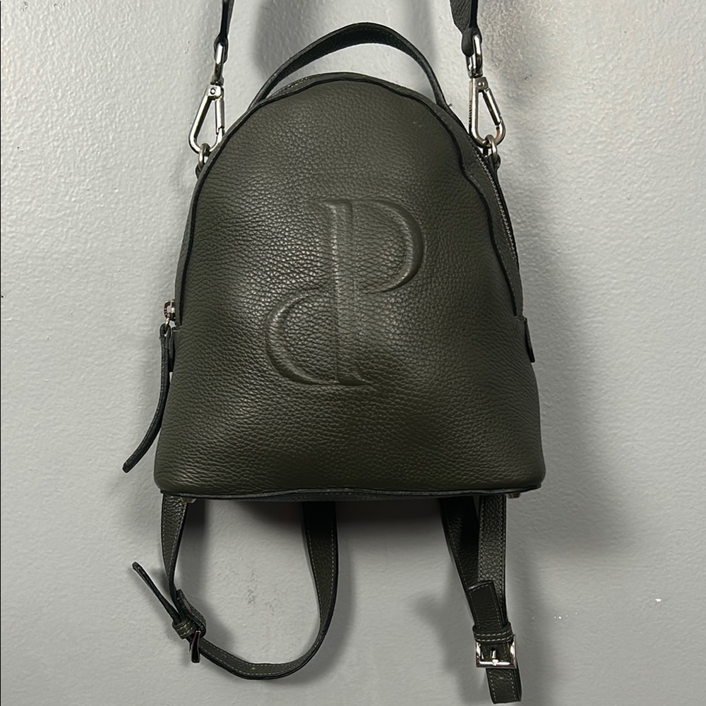 Donald J. Pliner Pebble Leather Dark Green Backpack with shoulder strap